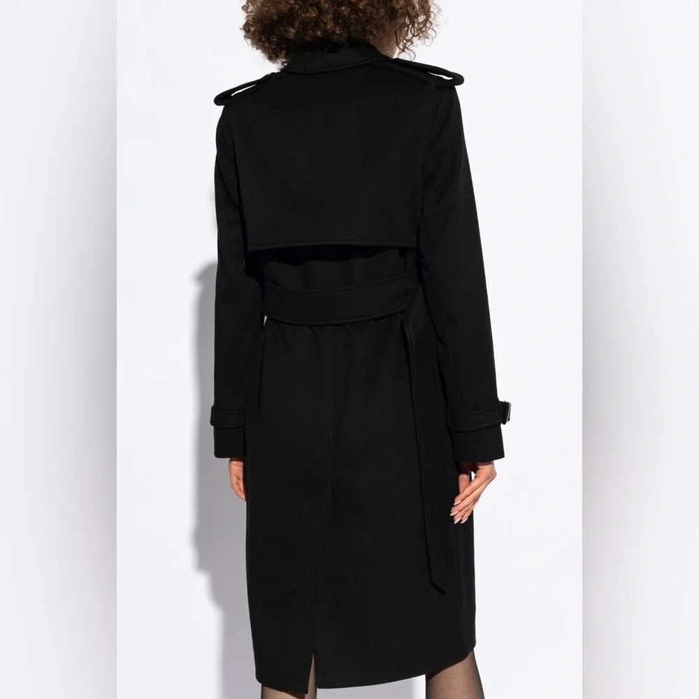 Burberry Black Double-Breasted Wool Trench Coat with Belt - Picture 3 of 16